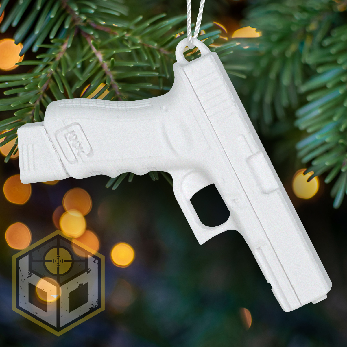 Chrisytmas Tree Decoration Silver Pistol White Ex Mag 1