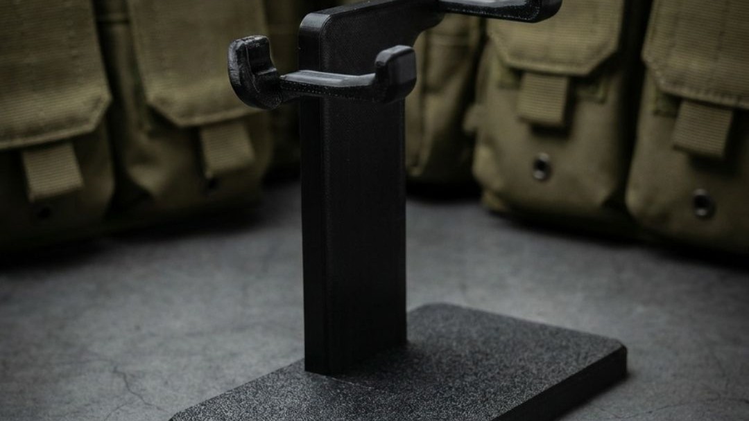 3D printed handgun display stand hinge detail