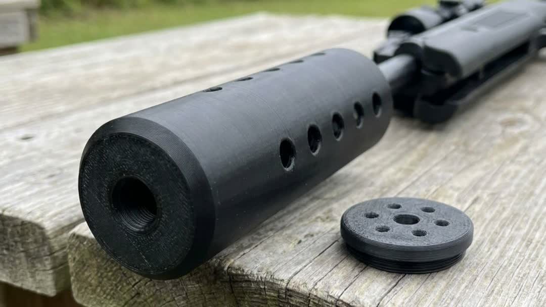 VIO modular moderator fitted to the muzzle of an air rifle at the range