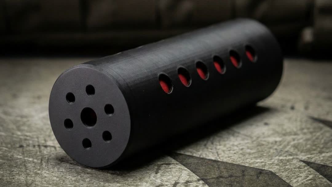 VIO Modular Air Gun Moderator end cap detail with red baffler spheres visible